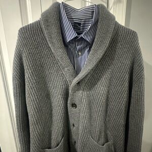 Made in Italy Saks Fifth Avenue Men's Ribbed Gray Cardigan